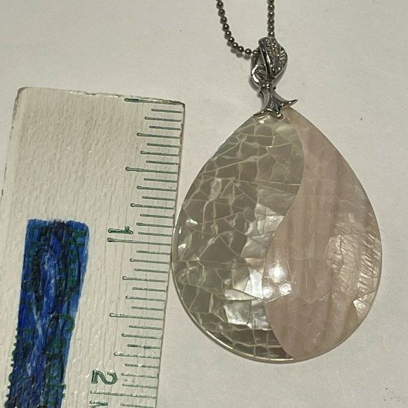 16”  18KGP choker necklace mother of pearl Abalone Yin and yang pendant Pink - Picture 3 of 8